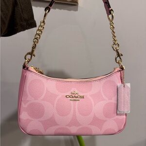 Coach Light Pink Shoulder Bag with Gold Accents